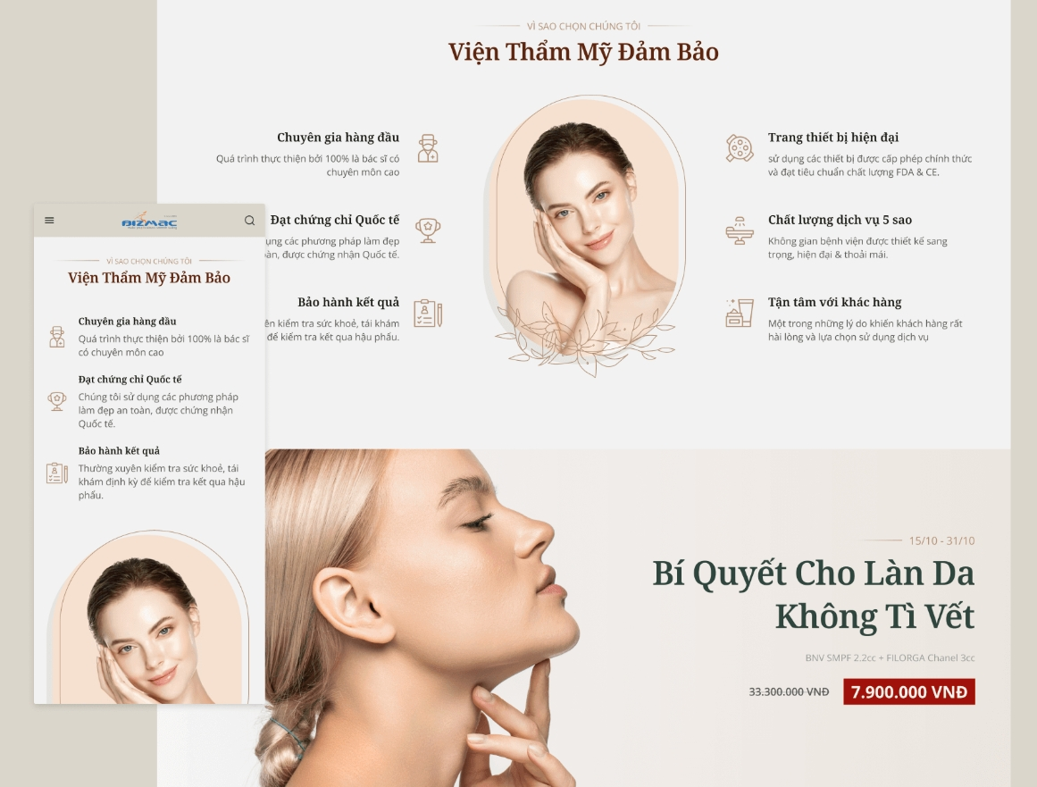 Giao diện thiết kế website chuyên nghiệp ngành Làm đẹp (spa, thẩm mỹ,..) tại BizMaC