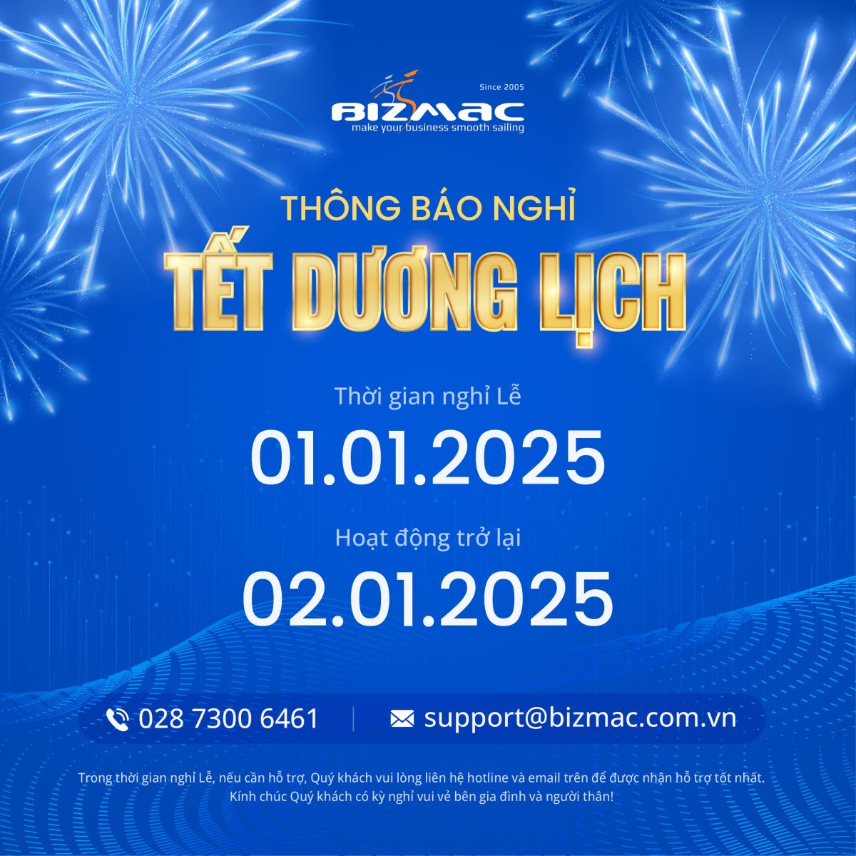 BizMaC Thông báo lịch nghỉ Tết Dương Lịch