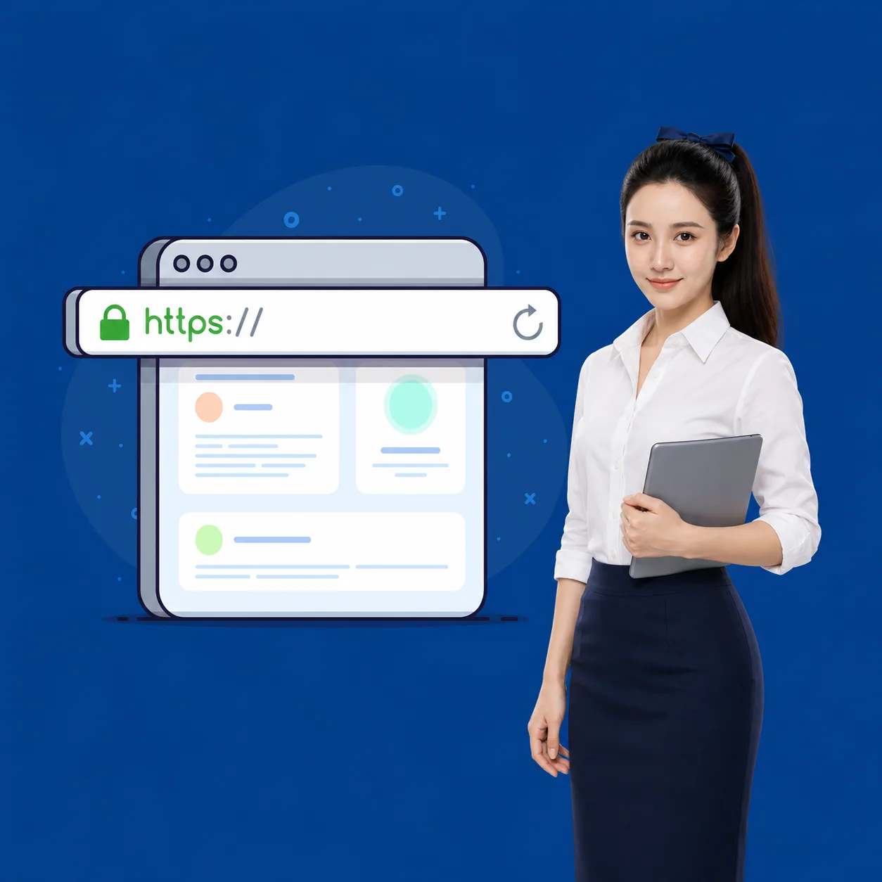 Nhân viên BizMaC bên trình duyệt hiện https:// và ổ khoá xanh của chứng chỉ SSL