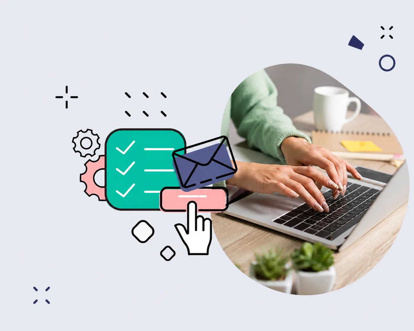 Chiến dịch email marketing tự động: danh sách gửi, mẫu thư và thao tác trên laptop