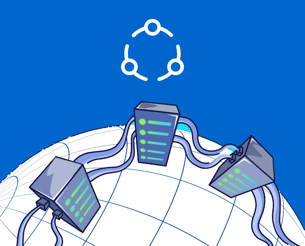 Sơ đồ máy chủ Linux Hosting nối vào mạng toàn cầu, biểu tượng Ubuntu phía trên