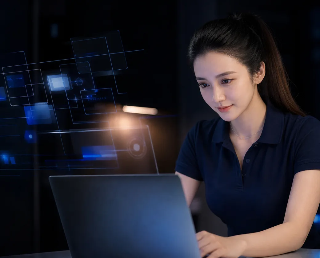 Kỹ thuật viên BizMaC theo dõi bảng quản trị website trên laptop, kiểm tra uptime và tình trạng hoạt động