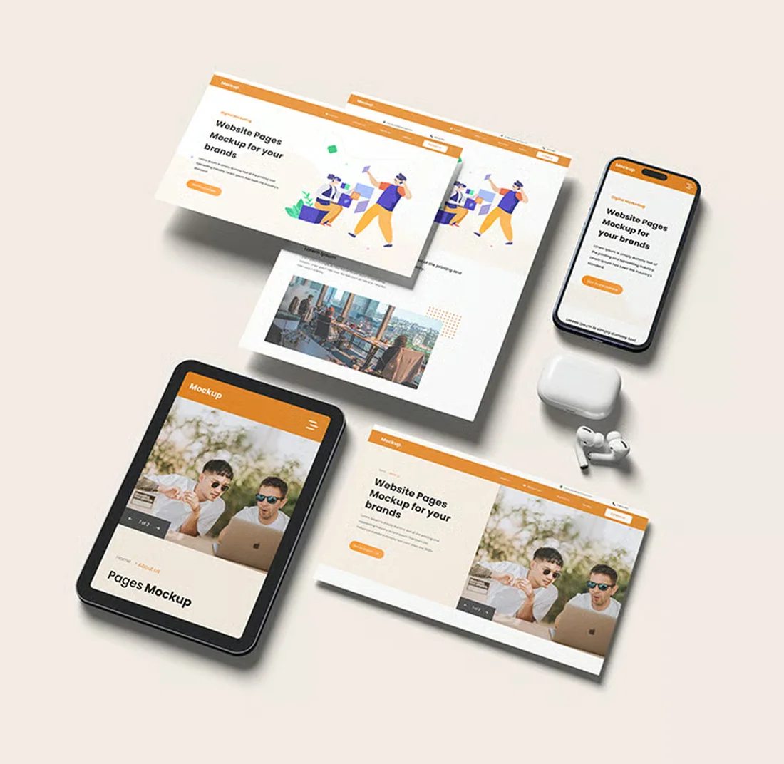 Các trang của website doanh nghiệp hiển thị trên máy tính bảng, điện thoại và màn hình máy tính