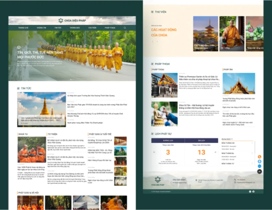Giao diện website Chùa Diệu Pháp do BizMaC thiết kế