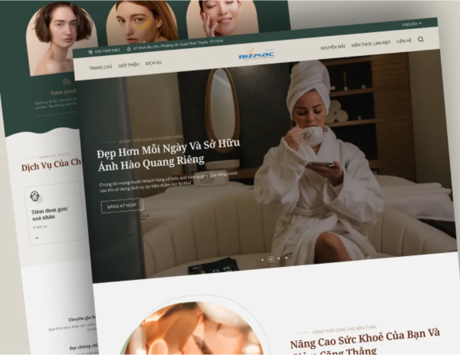 Giao diện website Dịch vụ Spa do BizMaC thiết kế