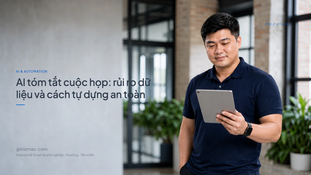 Minh hoạ cho bài AI tóm tắt cuộc họp: rủi ro dữ liệu và cách tự dựng an toàn